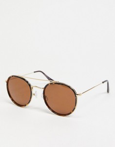 Круглые солнцезащитные очки в черепаховой оправе Pieces-Коричневый цвет
