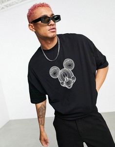Oversized-футболка черного цвета с принтами с Микки Маусом ASOS DESIGN-Черный цвет
