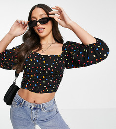 Присборенная блузка с разноцветным пятнистым принтом Topshop Tall-Многоцветный