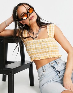 Оранжевый присборенный кроп-топ в клетку (от комплекта) Bershka-Оранжевый цвет