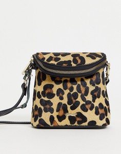 Светло-коричневый кожаный маленький рюкзак с леопардовым принтом Paul Costelloe-Многоцветный