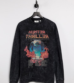 Лонгслив в стиле oversized с принтом и эффектом кислотной стирки от комплекта COLLUSION Unisex-Черный цвет