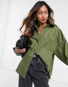 Oversized-рубашка из хлопка оливкового цвета свободного кроя в винтажном стиле ASOS DESIGN-Зеленый цвет