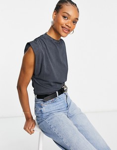Темно-серая выбеленная футболка без рукавов с присборенными плечами ASOS DESIGN-Серый