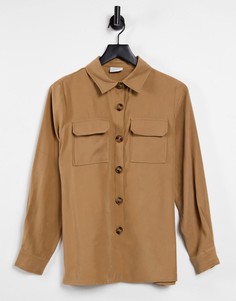 Коричневая рубашка навыпуск с ремнем в утилитарном стиле Vila-Коричневый цвет