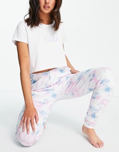 Пижама из футболки с надписью "Shhh" и леггинсов пастельных оттенков с принтом тай-дай Loungeable-Многоцветный