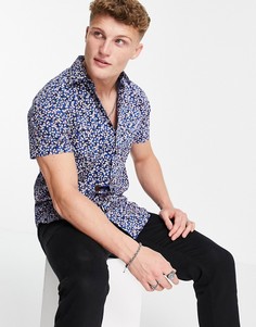 Рубашка с цветочным принтом и короткими рукавами Selected Homme Dexter-Голубой