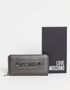 Большой кошелек темно-серого цвета с заклепками Love Moschino-Серебристый