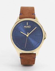 Коричневые кожаные часы HUGO-Коричневый цвет