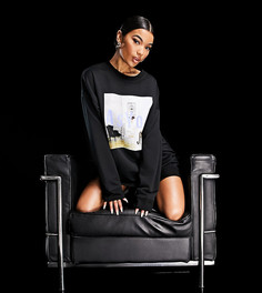 Черное платье-свитшот в стиле oversized с принтом на груди ASYOU-Черный цвет