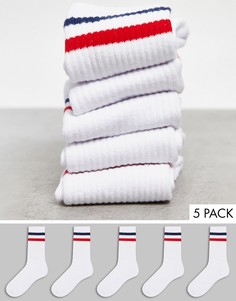 Набор из 5 пар спортивных носков с полосками Brave Soul-Белый