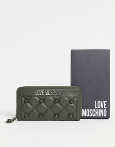 Темно-зеленый стеганый кошелек с заклепками Love Moschino-Зеленый цвет