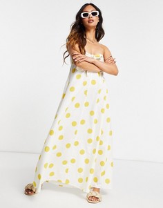 Платье-бандо макси в крупный горошек с завязкой спереди ASOS DESIGN-Многоцветный