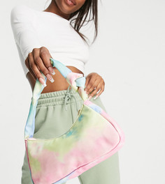 Эксклюзивная нейлоновая сумка на плечо с декоративным узлом на ремешке и принтом тай-дай Glamorous-Многоцветный