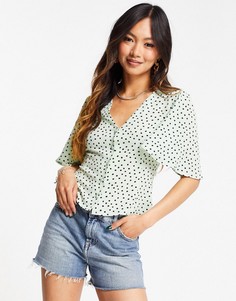 Чайная блузка мятно-зеленого цвета в горошек с короткими рукавами ASOS DESIGN-Многоцветный