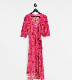 Розовое платье миди с запахом и леопардовым принтом Simply Be-Розовый цвет