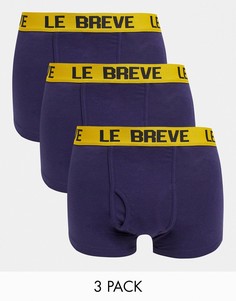 Набор из 3 темно-синих боксеров-брифов с желтым поясом Le Breve-Темно-синий