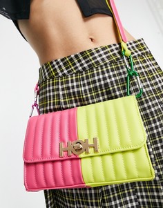 Розовая контрастная сумка с металлической планкой с логотипом и зеленой вставкой House of Holland-Многоцветный