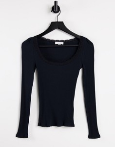 Черная футболка с кружевной отделкой Topshop-Черный