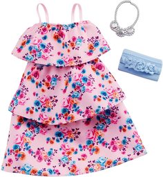 Одежда для куклы Barbie розовое цветочное платье GHW80