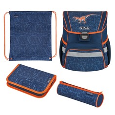 Ранец школьный Herlitz Loop Dinomania, Динозавр, синий, с наполнением