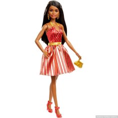 Кукла Barbie Holiday Брюнетка золотое платье GFF69