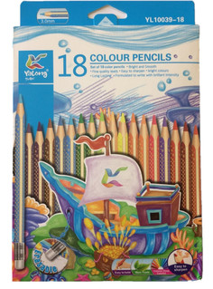 Карандаши цветные Yalong деревянные "Magic" 18 цветов,трехгранные, с ластиком, заточенные Alingar