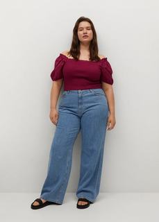 Блузка со сборками и рукавами-фонариками - Slub Mango