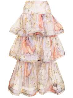 Zimmermann ярусная юбка с цветочным принтом