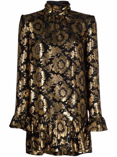 Saint Laurent платье с длинными рукавами и оборками