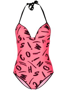Moschino купальник с вырезом халтер и монограммой