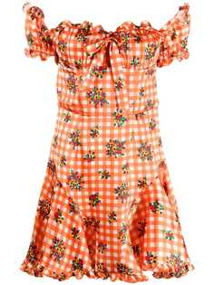 Alessandra Rich платье в клетку гингем с цветочным принтом