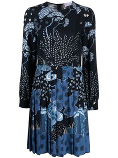 RED Valentino плиссированное платье с принтом Toile de Jouy