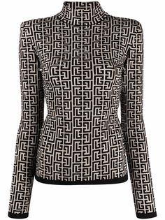 Balmain топ с высоким воротником и жаккардовым логотипом