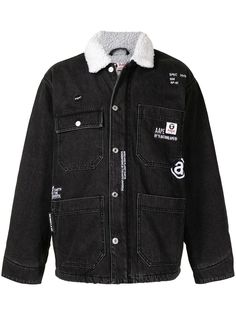 AAPE BY *A BATHING APE® джинсовая куртка с воротником из шерпы
