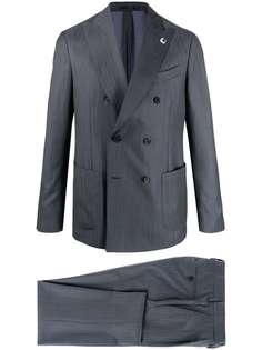 Lardini костюм с двубортным пиджаком и узором в елочку