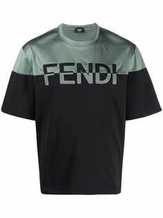Fendi двухцветная футболка с аппликацией логотипа