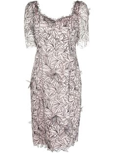Marchesa Notte платье с короткими рукавами и аппликацией