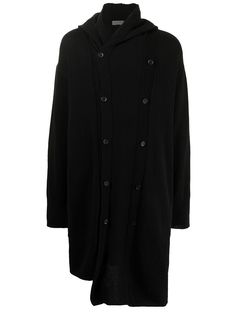 Yohji Yamamoto двубортное пальто с капюшоном