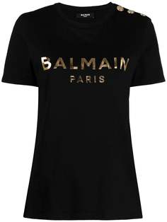 Balmain футболка с декоративными пуговицами и логотипом