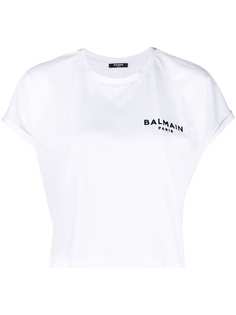 Balmain укороченная футболка с логотипом