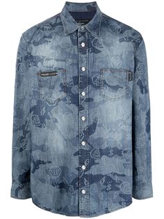Philipp Plein джинсовая рубашка с камуфляжным принтом