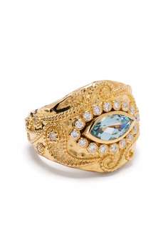 Aurelie Bidermann кольцо Cashmere из желтого золота с аквамарином и бриллиантом