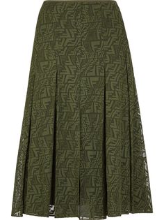 Fendi юбка с вышивкой FF и складками