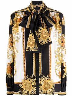 Versace рубашка с принтом Barocco и бантом