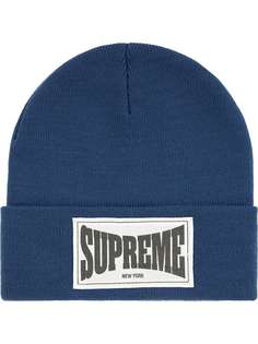 Supreme шапка бини с нашивкой-логотипом