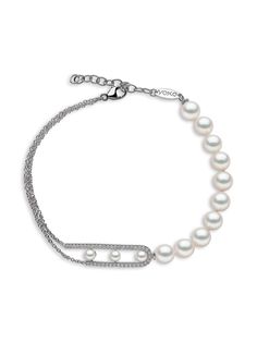 Yoko London браслет Sleek из белого золота с жемчугом и бриллиантами
