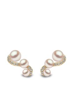 Yoko London серьги Sleek из желтого золота с жемчугом и бриллиантами