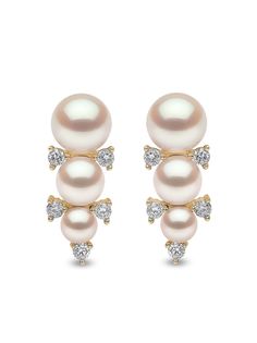 Yoko London серьги-гвоздики Sleek из желтого золота с жемчугом и бриллиантами
