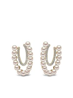 Yoko London серьги Sleek из желтого золота с жемчугом и бриллиантами